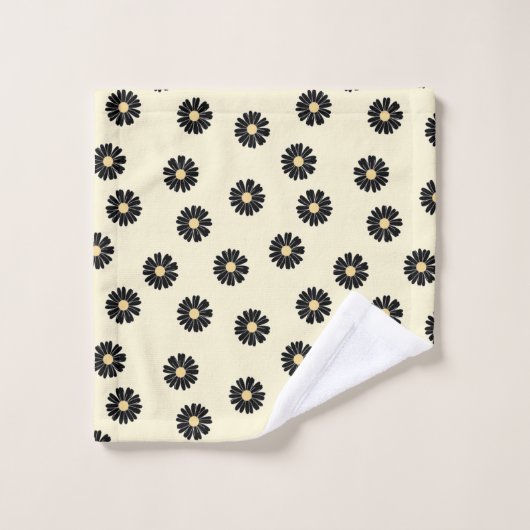 Black Daisy Pattern Bad Handdoek (Wasdoekje)