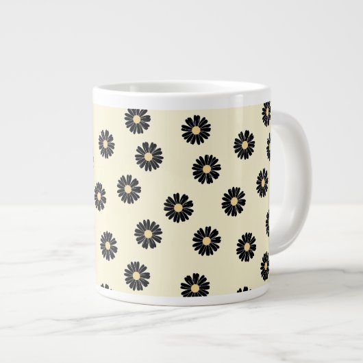 Black Daisy Pattern Grote Koffiekop (Voorkant rechts)