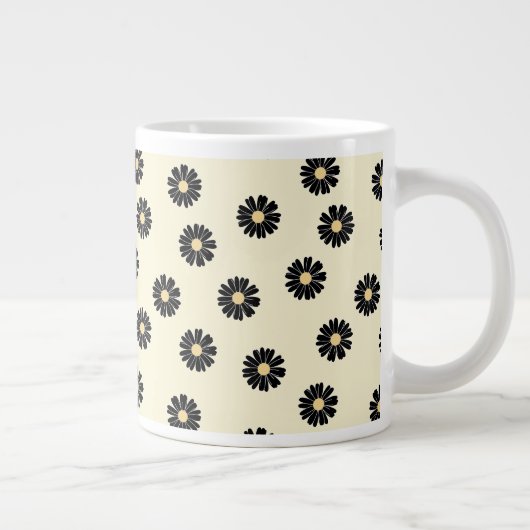 Black Daisy Pattern Grote Koffiekop (Rechts)