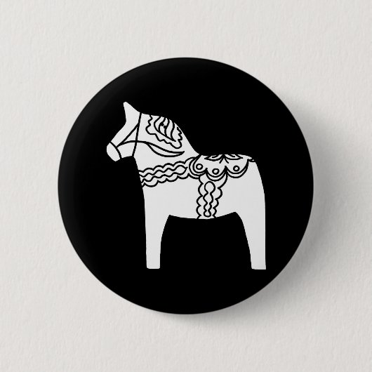 Black Dala Horse Ronde Button 5,7 Cm (Voorkant)