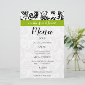 Black Damak Swirls Monogram Apple Green Menu (Staand voorkant)