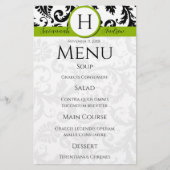 Black Damak Swirls Monogram Apple Green Menu (Voorkant)
