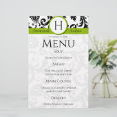 Black Damak Swirls Monogram Apple Green Menu (Staand voorkant)