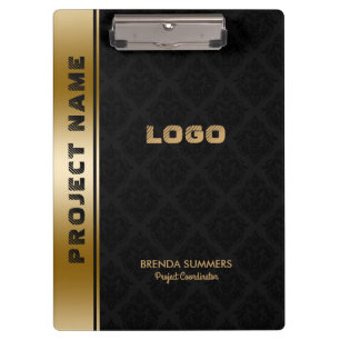 Black Damascus Pattern Gold Stripe Accent Klembord
