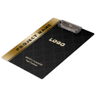 Black Damascus Pattern Gold Stripe Accent Klembord