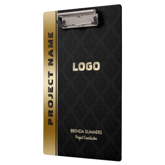 Black Damascus Pattern Gold Stripe Accent Klembord (Links)