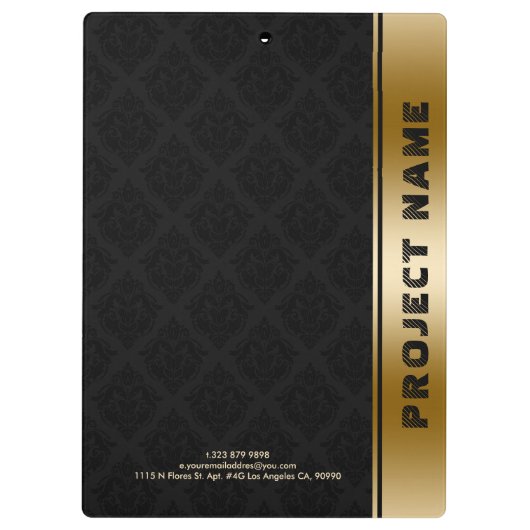 Black Damascus Pattern Gold Stripe Accent Klembord (Achterkant)