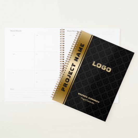 Black Damascus Pattern Gold Stripe Accent Notitieb Planner (Display)