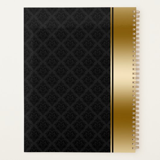 Black Damascus Pattern Gold Stripe Accent Notitieb Planner (Achterkant)
