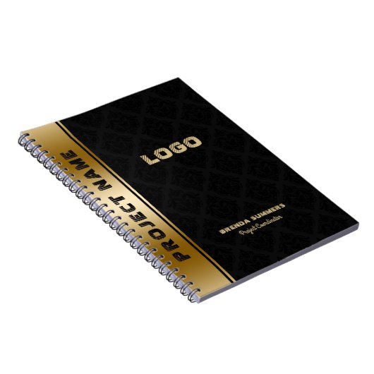 Black Damascus Pattern Gold Stripe Accent Notitieboek (Rechterzijde)