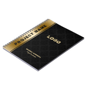 Black Damascus Pattern Gold Stripe Accent Notitieboek