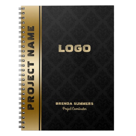 Black Damascus Pattern Gold Stripe Accent Notitieboek (Voorkant)