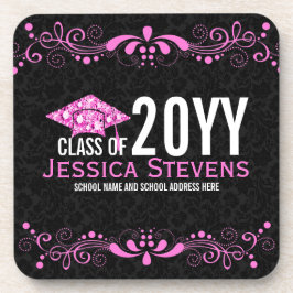 Black Damascus Pinke Lace & Diamonds Pet Afstudeer Bier Onderzetter