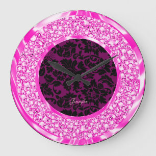 Black Damascus Sparking Pink Diamonds Glitter Grote Klok