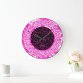 Black Damascus Sparking Pink Diamonds Glitter Grote Klok (Huis)