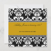 Black Damask 100th Birthday Invitations Gold Kaart (Achterkant)