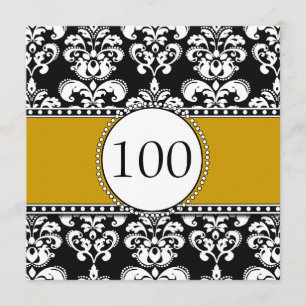 Black Damask 100th Birthday Invitations Gold Kaart