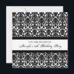 Black Damask 18th Birthday Party-uitnodigingen Kaart<br><div class="desc">Aangepaste uitnodiging van 18e verjaardag in elegant en chic,  zwart en wit klassiek bloemenblok. Voeg jouw naam en partijdetails voor een unieke en stijlvolle 18de uitnodiging van de verjaardagspartij toe.</div>