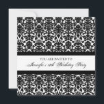 Black Damask 18th Birthday Party-uitnodigingen Kaart<br><div class="desc">Aangepaste uitnodiging van 18e verjaardag in elegant en chic,  zwart en wit klassiek bloemenblok. Voeg jouw naam en partijdetails voor een unieke en stijlvolle 18de uitnodiging van de verjaardagspartij toe.</div>