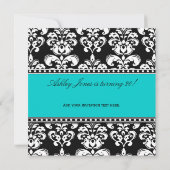 Black Damask 20th Birthday Invitations Aqua Blue Kaart (Achterkant)