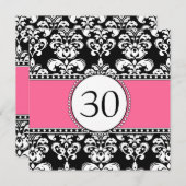 Black Damask 30th Birthday Invitations Pink Kaart (Voorkant / Achterkant)