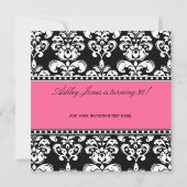 Black Damask 30th Birthday Invitations Pink Kaart (Achterkant)