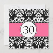 Black Damask 30th Birthday Invitations Pink Kaart (Voorkant)