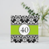 Black Damask 40th Birthday Invitations Green Kaart (Staand voorkant)