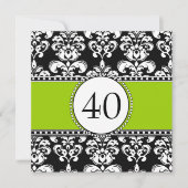 Black Damask 40th Birthday Invitations Green Kaart (Voorkant)