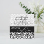 Black Damask 5 Monogram Naam Wedding Invitaties Kaart (Staand voorkant)