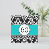 Black Damask 60th Birthday Invitation | Blauwgroen Kaart (Staand voorkant)