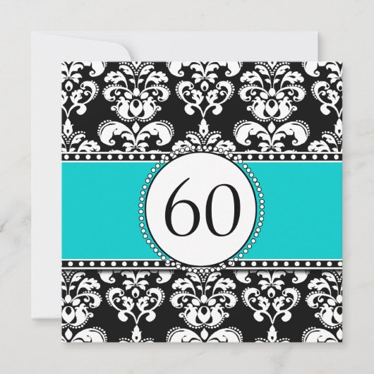 Black Damask 60th Birthday Invitation | Blauwgroen Kaart (Voorkant)