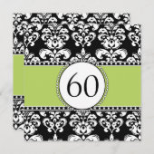 Black Damask 60th Birthday Invitation | Groen Kaart (Voorkant / Achterkant)
