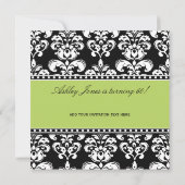 Black Damask 60th Birthday Invitation | Groen Kaart (Achterkant)