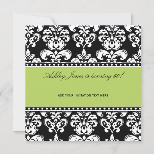 Black Damask 60th Birthday Invitation | Groen Kaart (Achterkant)