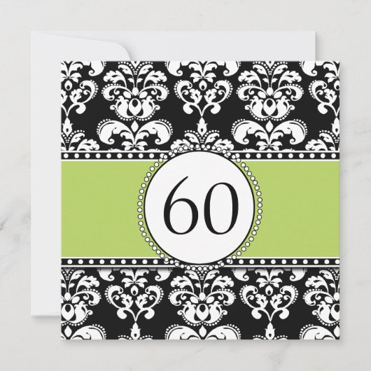 Black Damask 60th Birthday Invitation | Groen Kaart (Voorkant)
