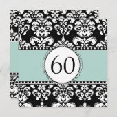 Black Damask 60th Birthday Invitation | Munt Green Kaart (Voorkant / Achterkant)