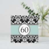 Black Damask 60th Birthday Invitation | Munt Green Kaart (Staand voorkant)