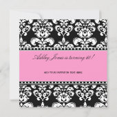 Black Damask 60th Birthday Invitation | Roze Kaart (Achterkant)