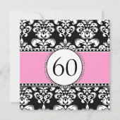 Black Damask 60th Birthday Invitation | Roze Kaart (Voorkant)