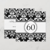 Black Damask 60th Birthday Invitation | wit Kaart (Voorkant / Achterkant)
