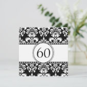 Black Damask 60th Birthday Invitation | wit Kaart (Staand voorkant)