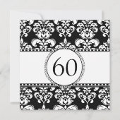 Black Damask 60th Birthday Invitation | wit Kaart (Voorkant)