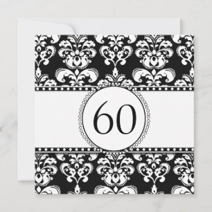 Black Damask 60th Birthday Invitation wit Kaart