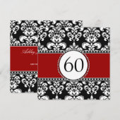 Black Damask 60th Birthday Invitations Red Kaart (Voorkant / Achterkant)