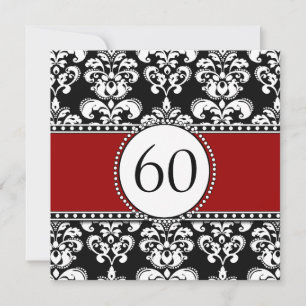 Black Damask 60th Birthday Invitations Red Kaart