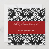 Black Damask 60th Birthday Invitations Red Kaart (Achterkant)