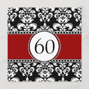 Black Damask 60th Birthday Invitations Red Kaart