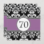 Black Damask 70th Birthday Invitation Paars Mauve Kaart (Voorkant / Achterkant)