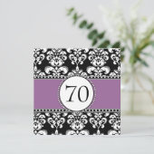 Black Damask 70th Birthday Invitation Paars Mauve Kaart (Staand voorkant)